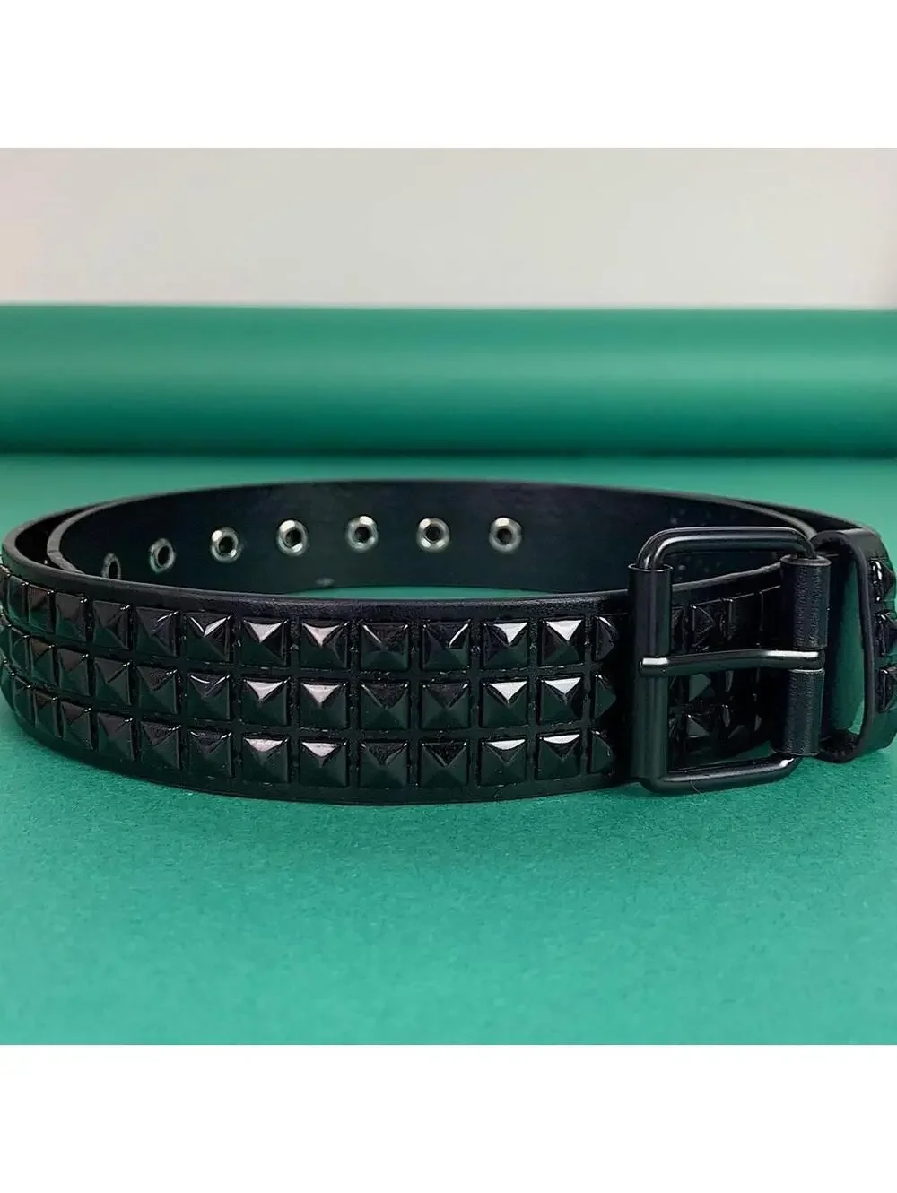 Vintage y2k Cyber 2000s Punk Style Diamond Studded black essential belt. Goth em